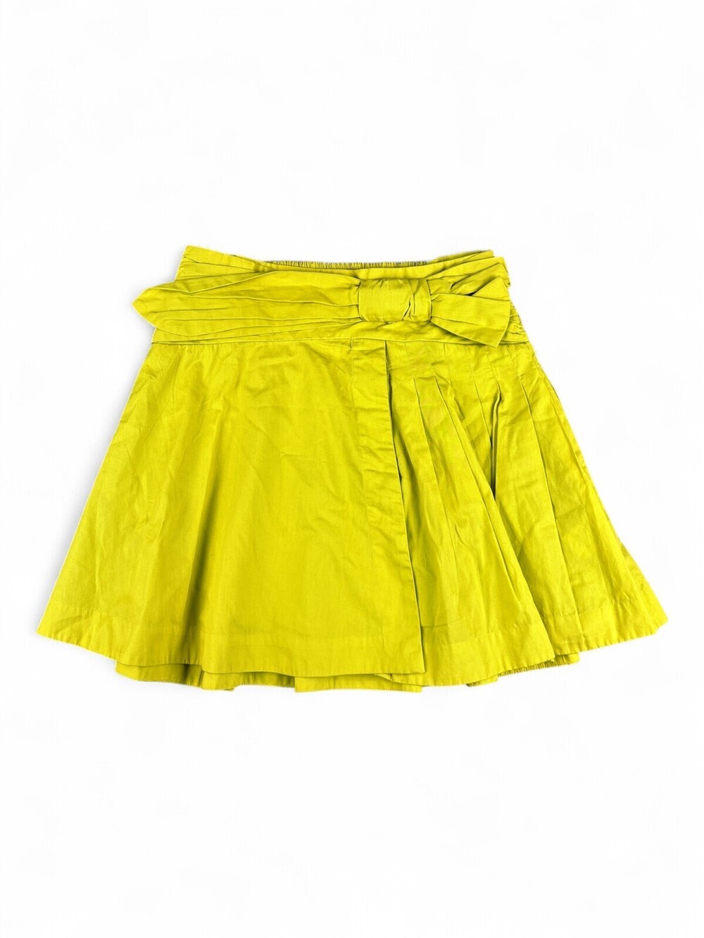 Maeve Chartreuse Pleated Skater Skirt w/ Bow Belt - Size M